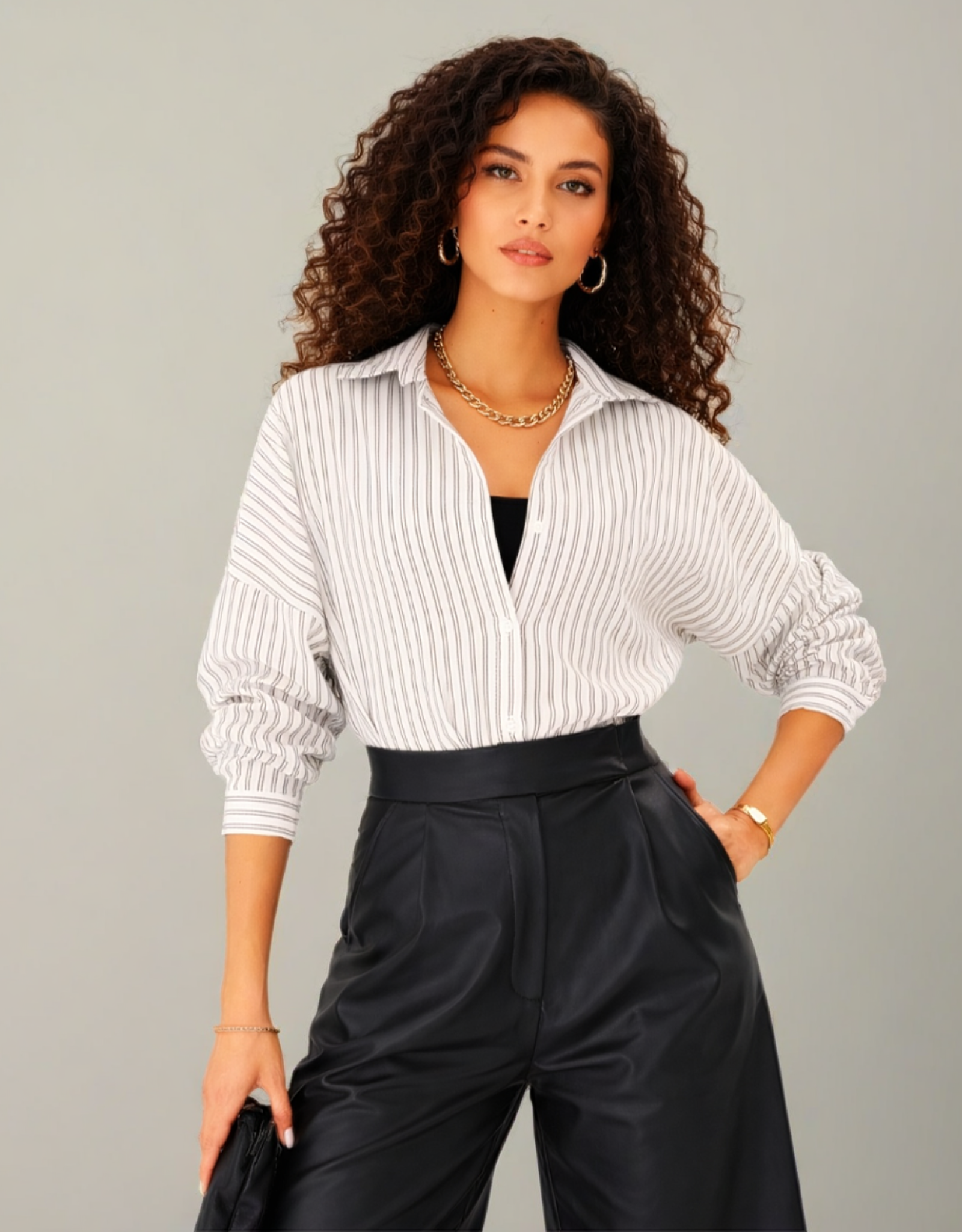 Camicia Donna a Righe con Bottoni – Maniche Lunghe, Linea Morbida Casual