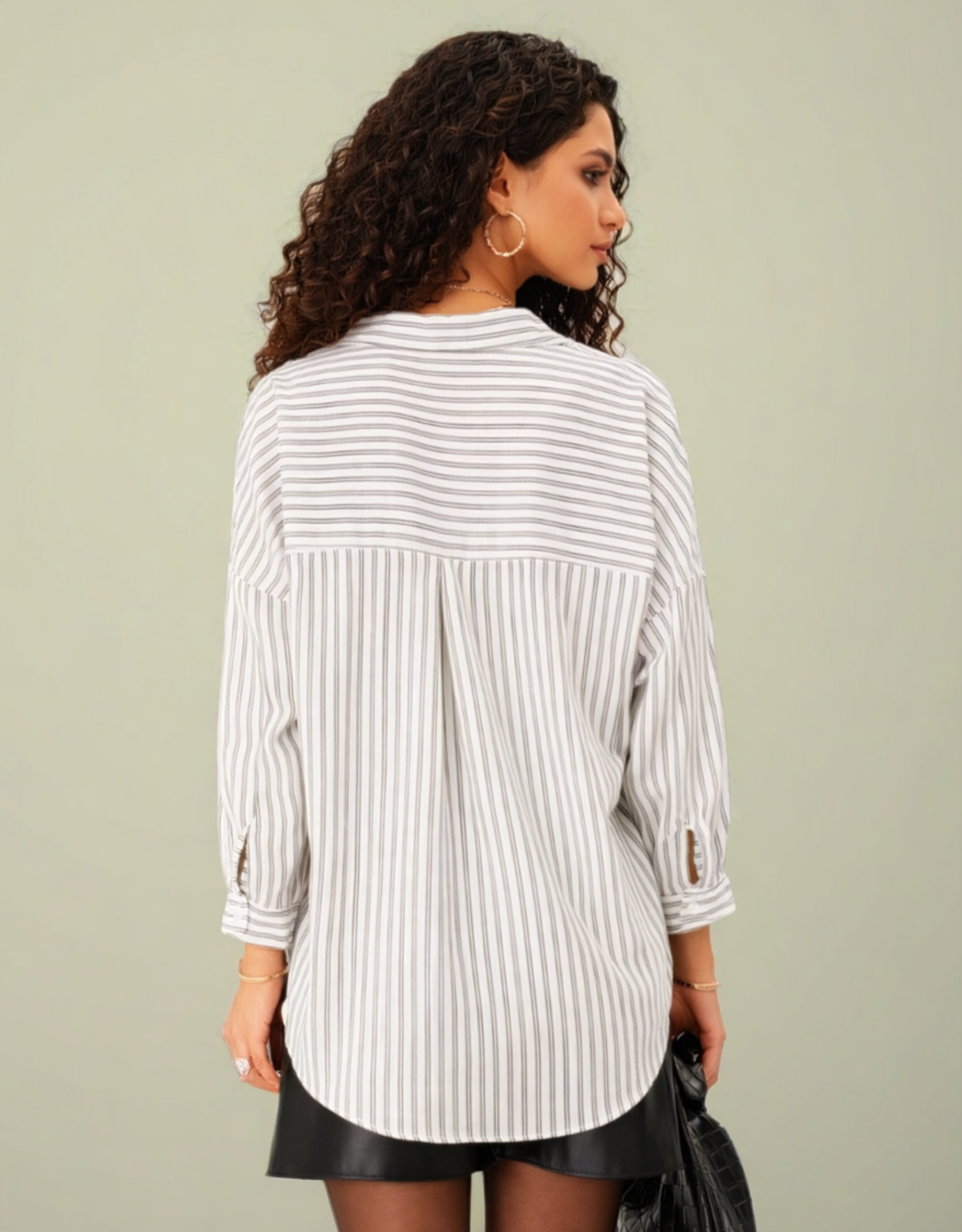 Camicia Donna a Righe con Bottoni – Maniche Lunghe, Linea Morbida Casual
