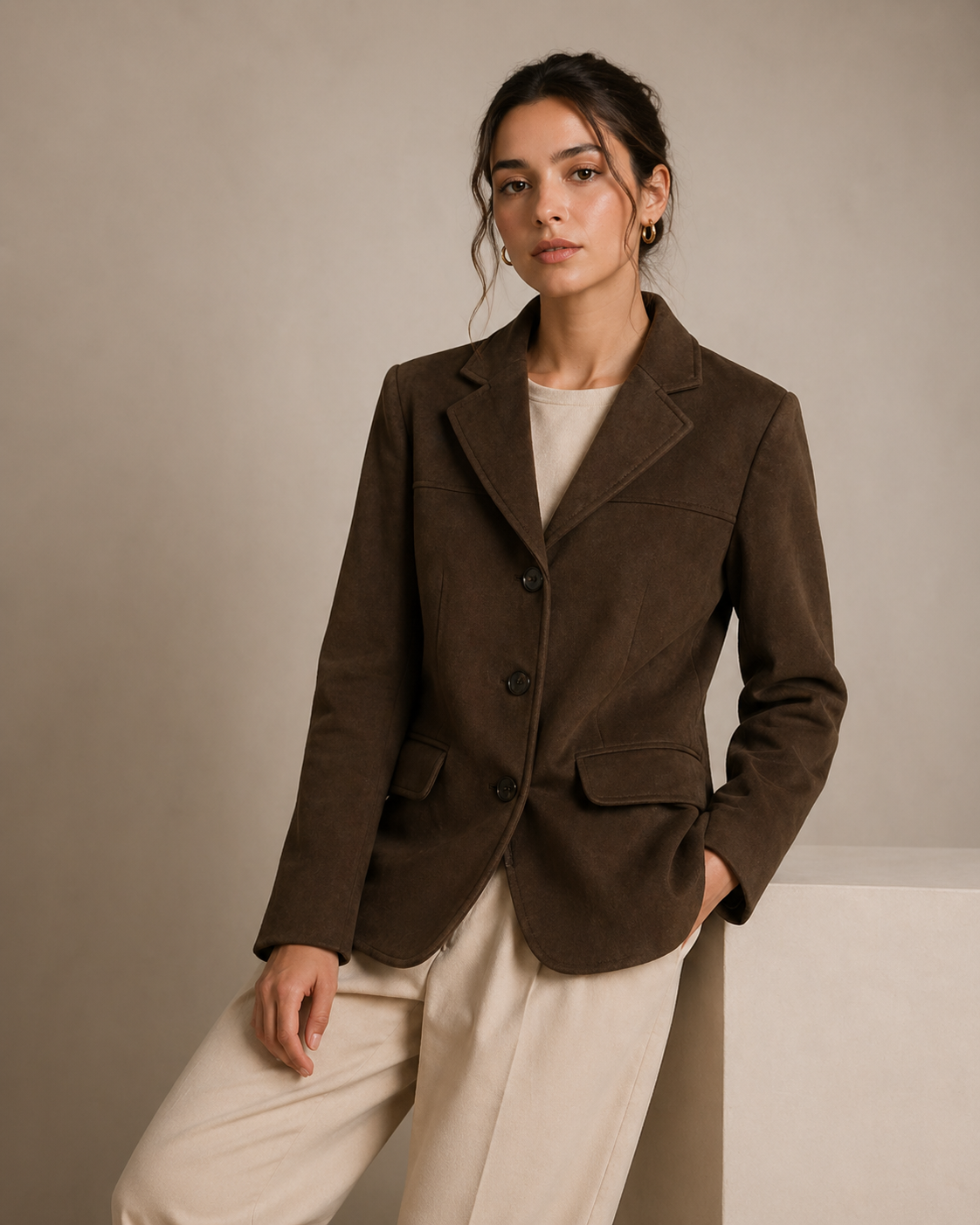 Giacca Donna Marrone in Effetto Camoscio – Stile Elegante Vintage