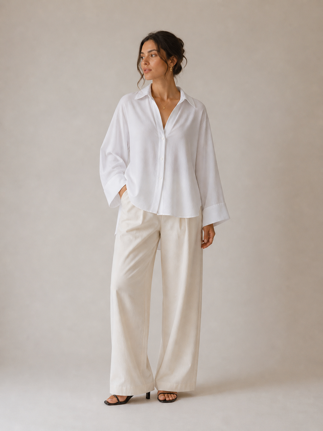 Camicia Donna a Righe Bianche – Linea Morbida con Maniche Ampie