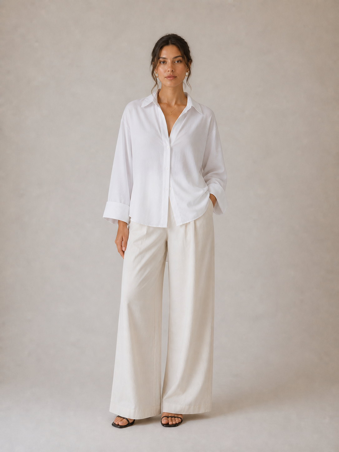 Camicia Donna a Righe Bianche – Linea Morbida con Maniche Ampie