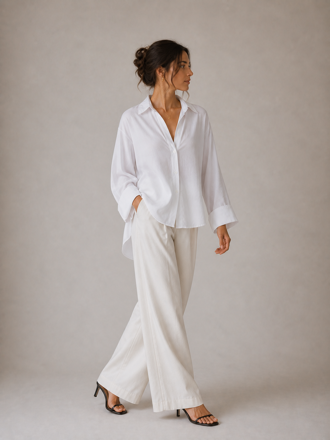 Camicia Donna a Righe Bianche – Linea Morbida con Maniche Ampie