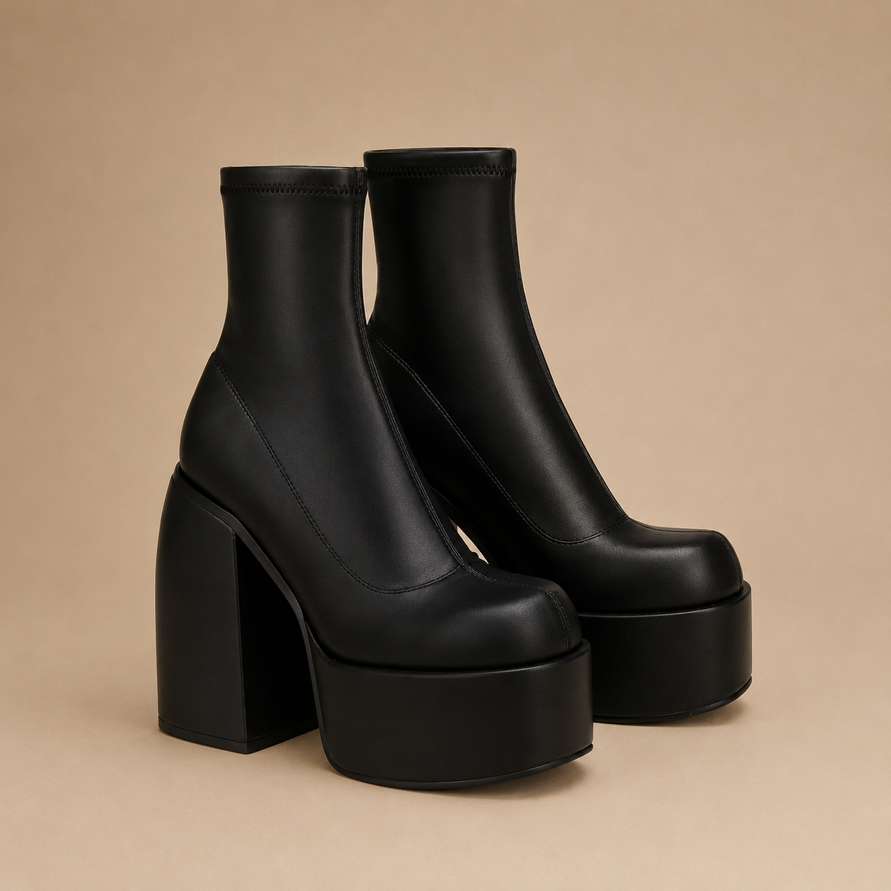 Bahije black leather boots women's ankle with high chunky platform heels