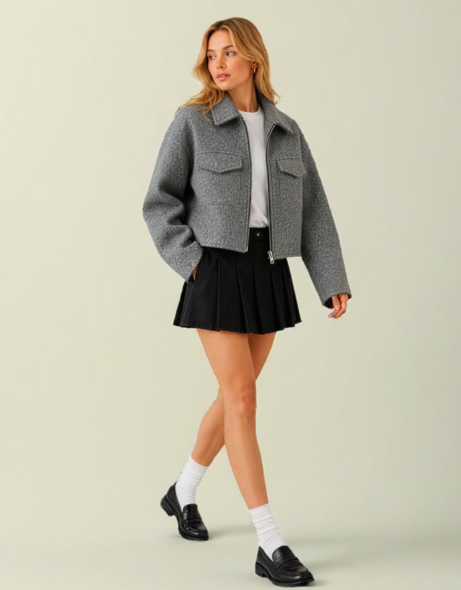Giacca Donna Corta in Tweed – Linea Cropped con Zip, Stile Elegante