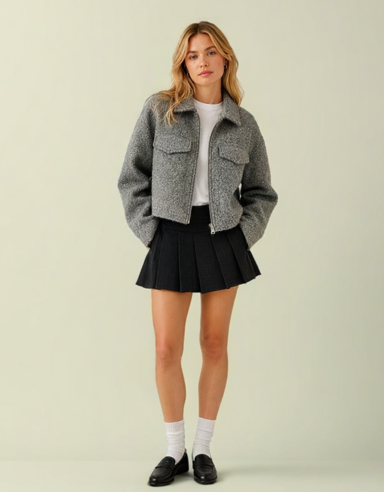 Giacca Donna Corta in Tweed – Linea Cropped con Zip, Stile Elegante