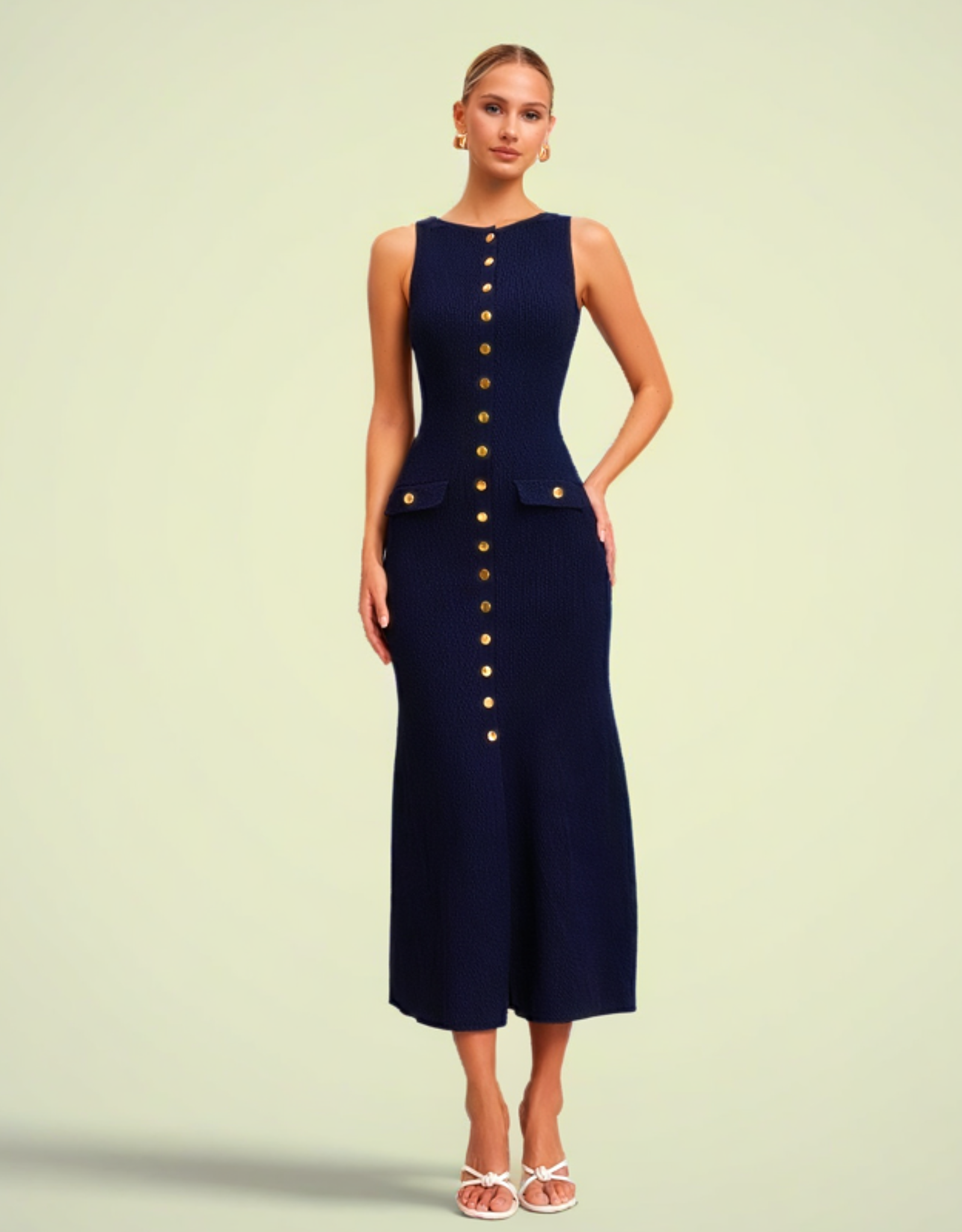 Abito Lungo in Maglia con Bottoni – Linea Aderente e Design Essenziale
